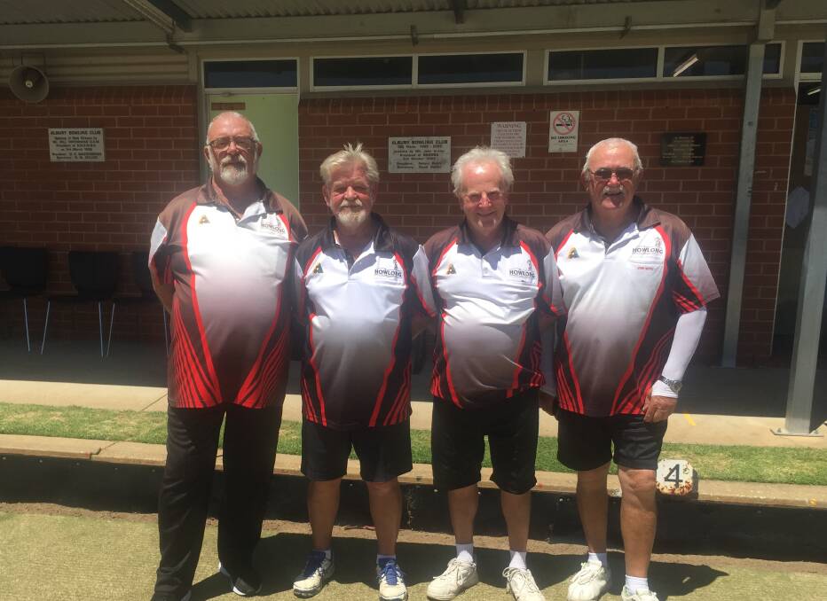 SPIDERS SALUTE: Howlong's Phil Slater, Ray Johnson, Rob McConnell and John Boyd are the Albury and District senior fours champions.