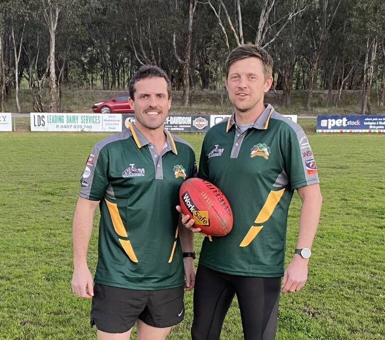 TIM'S TIME: Tim Kennedy (right) has been appointed senior coach of Tallangatta for 2022 after Tyson Smith led the club for three years.