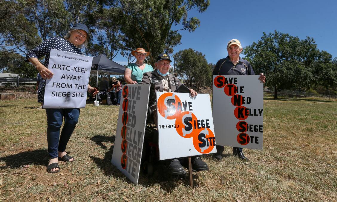 TAKE ACTION: Helen Morris, Helen Senior, Terry Kay and David Maroney are against a replacement bridge proposed by ARTC at Glenrowan. Picture: TARA TREWHELLA