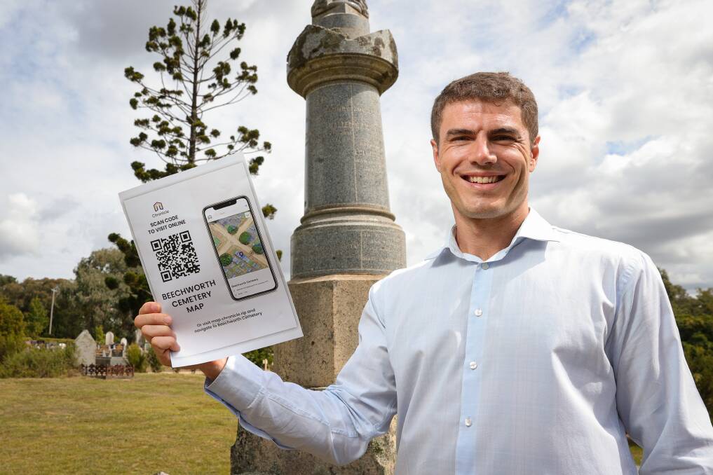 INNOVATIVE: Matthew Borowski has created a new app with software which provides the location and history of all 17,000 burials in Beechworth Cemetery. Picture: JAMES WILTSHIRE