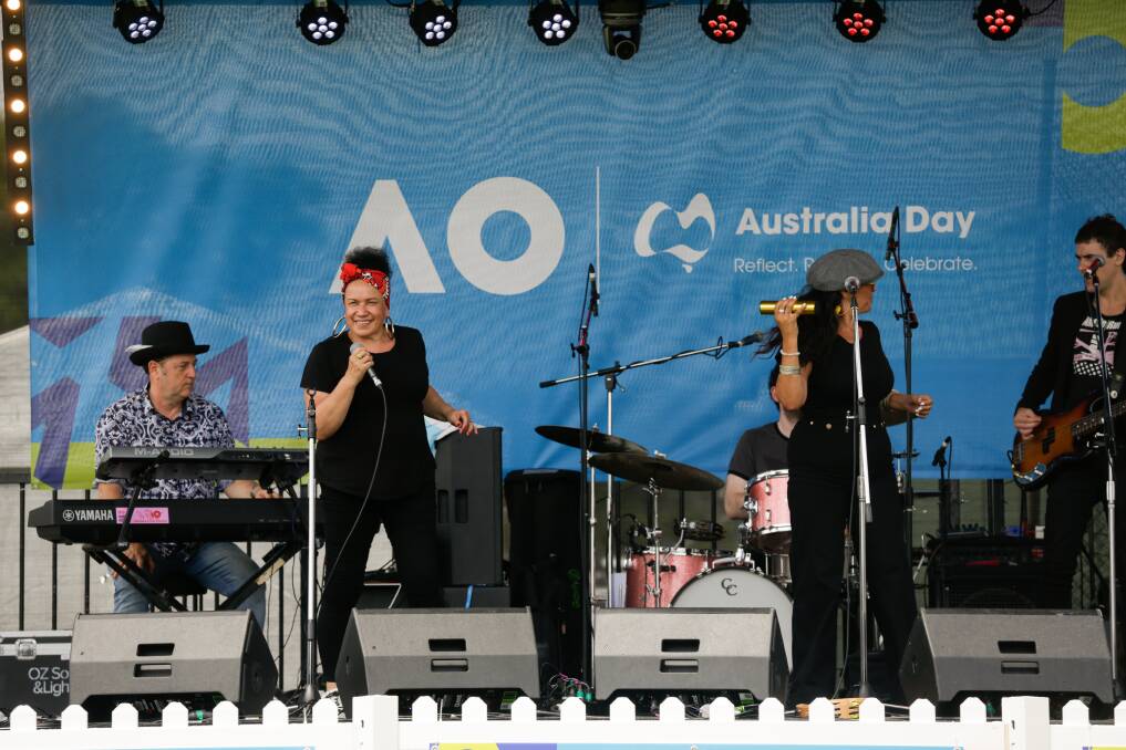 FRONT AND CENTRE: Vika and Linda Bull entertained the crowd at Wodonga Tennis Centre's Australia Day event held in conjunction with Tennis Australia as a lead up to next month's Australian Open. Pictures: JAMES WILTSHIRE