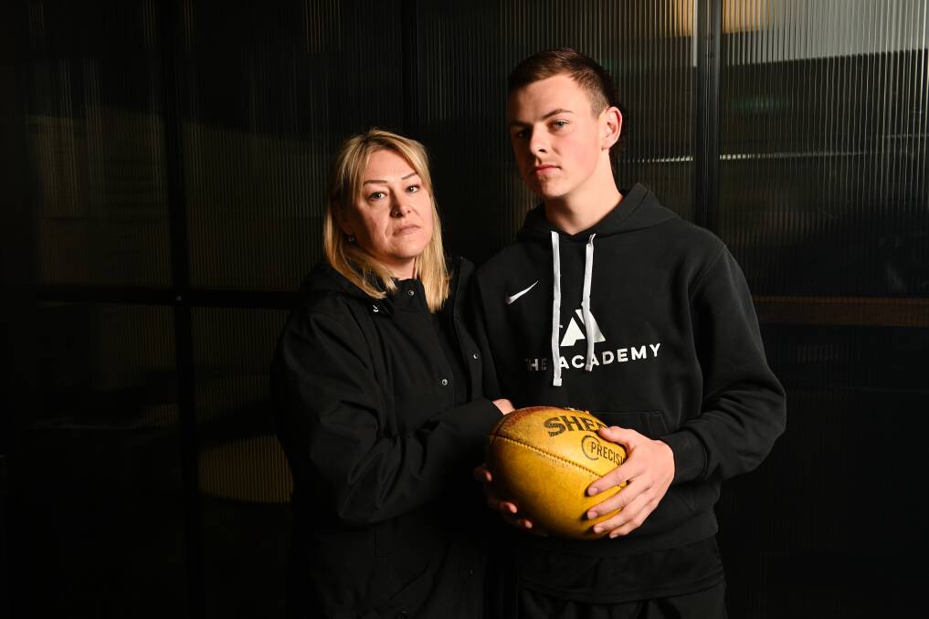 Kathy Cohalan and her son Archy, 17, couldn't hide their disappointment after Alex Rance announced the closure of The Academy in Wangaratta. Picture by Mark Jesser