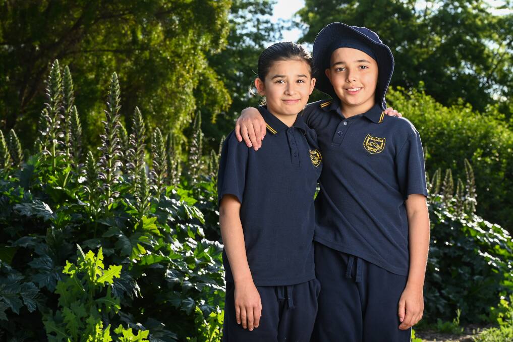DEDICATION: Isabella, 9, and Tylar, 10, Farrelly were among a select group of Bandiana Primary School students who completed all 14 days of Walk to School October. Picture: MARK JESSER 