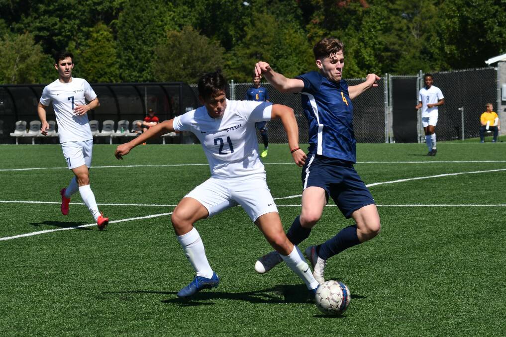 BRING IT ON: Former Myrtleford and Murray United midfielder Fletcher Caponecchia (right) has impressed during his time in the US college system with West Virginia University Institute of Technology and has been appointed captain.