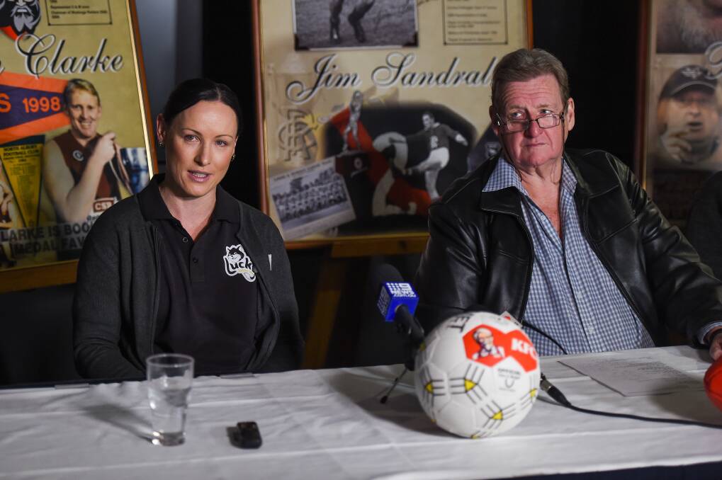 CLASS ACT: Wodonga's Rebecca Cameron, with Ovens and Murray Hall of Fame chairman Ron Montgomery, has been announced as the fourth netballer to be inducted into the Ovens and Murray Hall of Fame. Picture: MARK JESSER