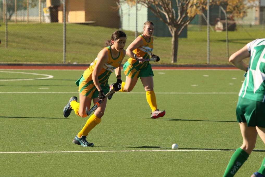 ON TARGET: Sharakena O'Halloran found the back of the net for the Spitfires women in their 1-1 draw with University of Canberra at Albury Hockey Centre on Saturday. Picture: DON CULLEN
