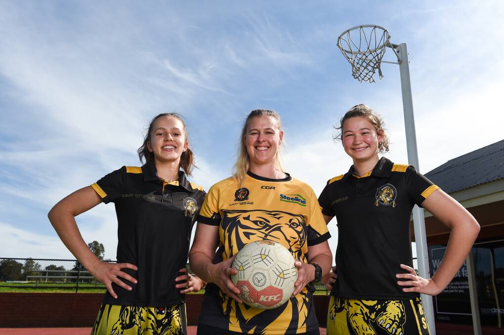 THE LEADER: New Albury A grade coach Sarah Moore (middle) with under 16s players Georgia Miller, 14 and Dior Dooley, 14. Picture: MARK JESSER