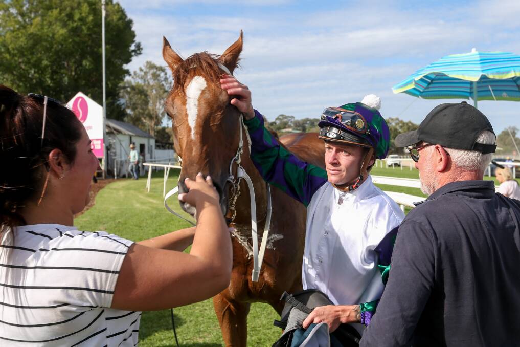 GREAT RIDE: Blaike McDougall guided the George Osbrone-trained Mount Horeb to victory in the City Handicap at Albury on Thursday. Picture: TARA TREWHELLA