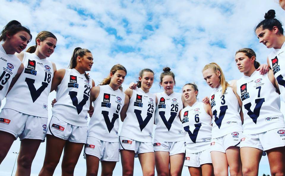 Victoria Country were the standout team at this week's AFLW under-18 championships, finishing unbeaten from their three games. Picture: TAC CUP