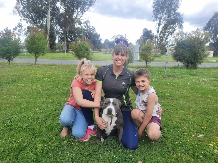 PASSION FOR FITNESS: Allana Hayes, with her children Taylor, 9, Oakley, 7, and dog, Duke, hosts fitness classes each week at Burrumbuttock and Table Top for Active Farmers as a way to bring the rural communities together.