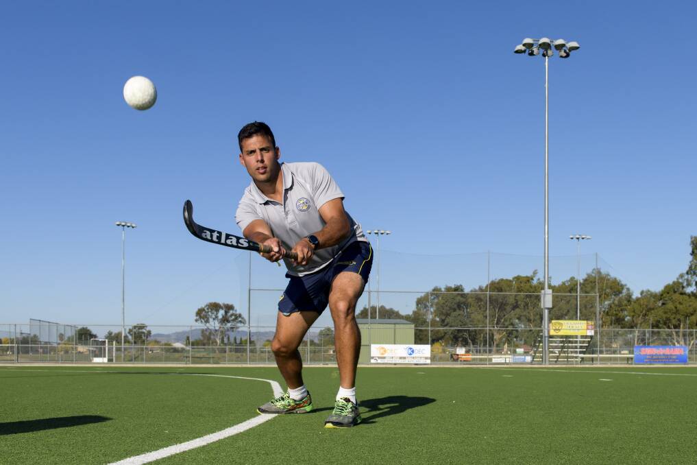 TAKE AIM: Australian Kookaburra Chris Ciriello shows off his skills during a special coaching clinic on the Border this week. Picture: SIMON BAYLISS
