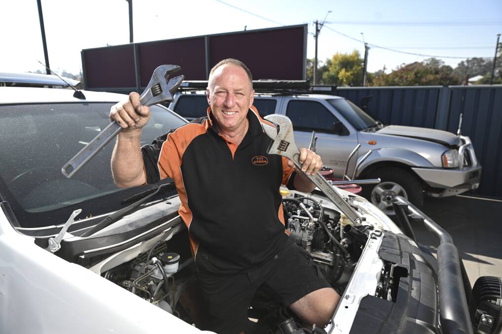 Albury mechanic Phil Bullivant is no stranger to putting together a car, but it's a different story when it comes to learning a dance routine. The 777 Automotive owner is one of 11 Albury-Wodonga personalities to feature in the 2024 Stars of the Border Dance for Cancer. Picture by Mark Jesser