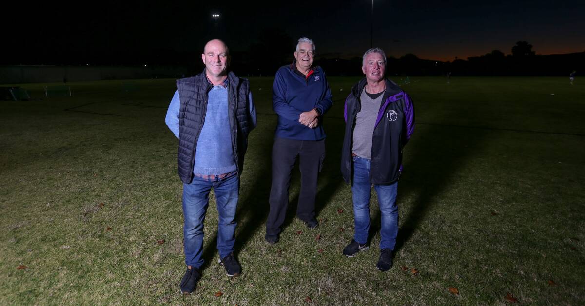 KEY PLAYERS: Darren Colston, Albury councillor Henk Van De Ven and Melrose FC president David Pye are among the host of key people involved in the transformation of Melrose Park.
