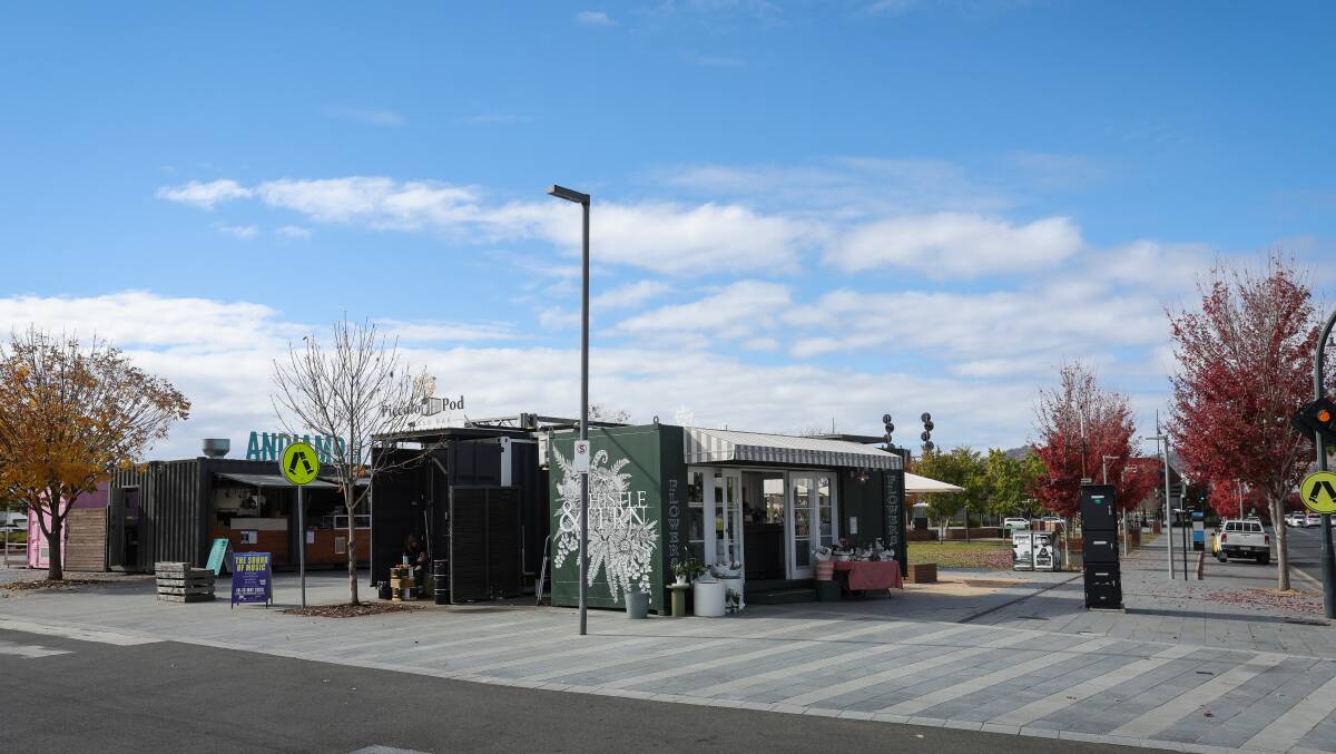 Businesses in four shipping containers offering flowers, coffee, food and ice cream have experienced success at Wodonga's Junction Place. Picture by James Wiltshire 