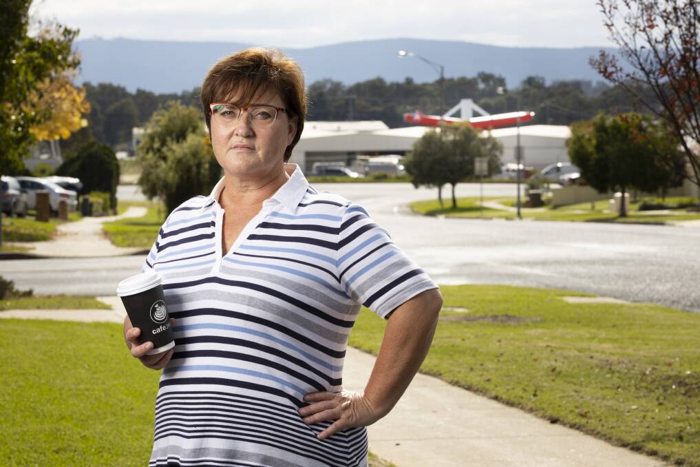TRAFFIC CONCERNS: Wodonga resident Gayle Driver is worried access to Moorefield Park Drive from her home on Mayfair Drive will become even more dangerous when the new OTR service station opens. Picture: ASH SMITH