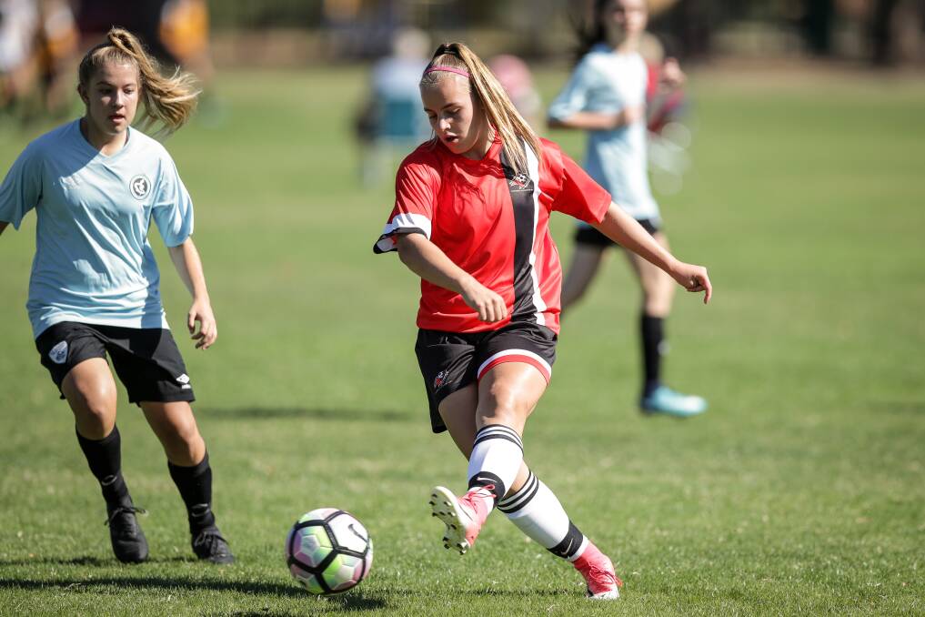 SUPER TALENT: Albury Hotspurs junior Ava Tuksar in action for AWFA during last year's Riverina Branch Titles at Jelbart Park. Picture: JAMES WILTSHIRE