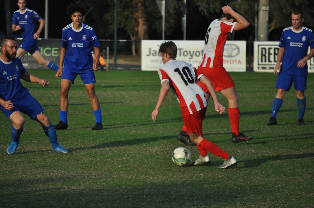 WHAT A RESULT: Jarrod Anderson played his part in Wodonga Diamonds' upset 2-1 win against Albury City on Sunday. Picture: WODONGA DIAMONDS