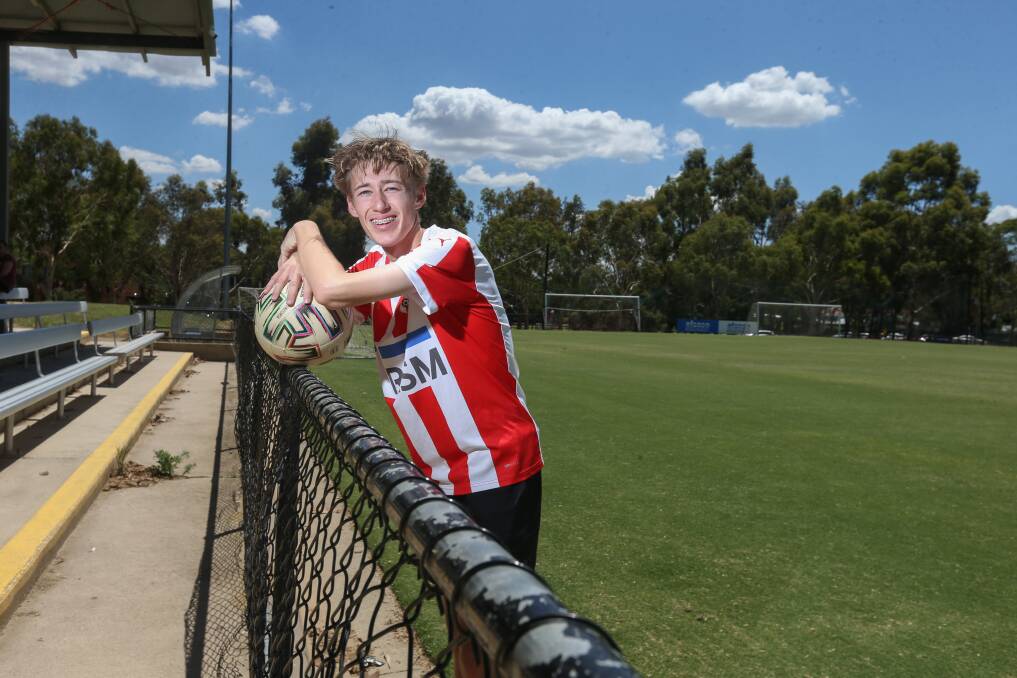 SUPER KEEN: Jarrod Anderson is excited to find the back of the net for Wodonga Diamonds during the 2021 AWFA season. Picture: TARA TREWHELLA