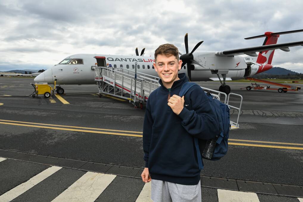 TAKE OFF: Albury's Paddy Parnell prepares to leave Albury to link with his new teammates in Adelaide. Picture: MARK JESSER