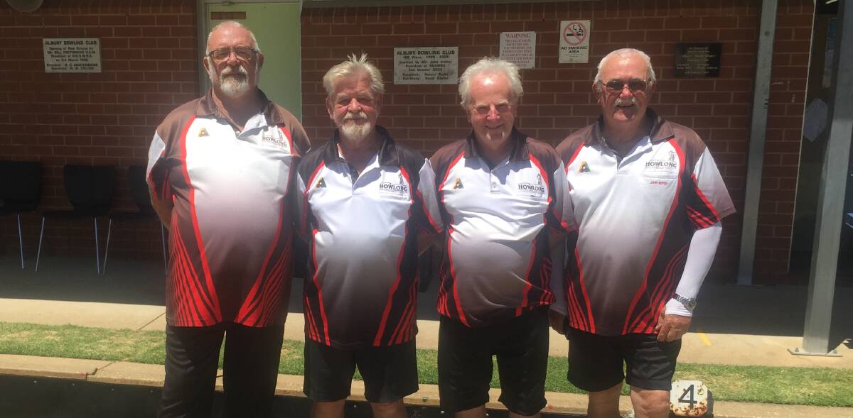 STATE CALLING: Howlong's Phil Slater, Ray Johnson, Rob McConnell and John Boyd won the Zone 8 senior fours at Young to progress to the state finals for the first time. The Albury and District champions won by eight in the final.
