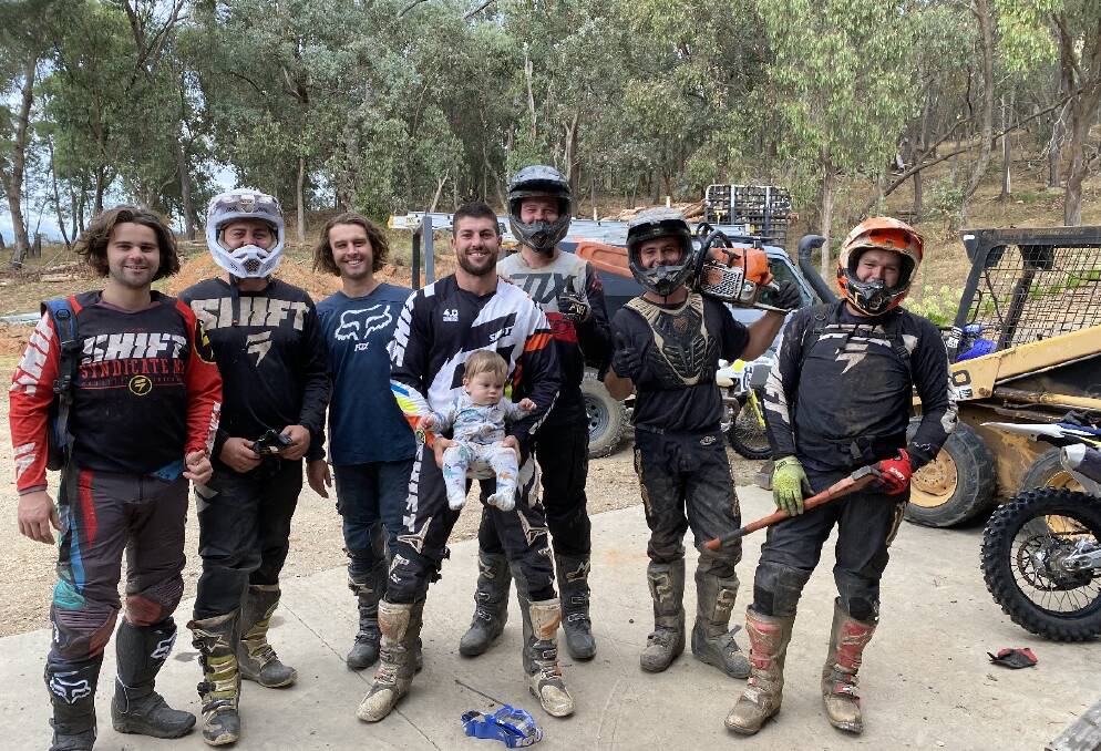 Hayden Rouse, Mathew Dwyer, Damian McCormack, Jake Rouse, with nephew Jag Cossignani, Luke Hodge, Jordan Harrington and Wayne Rouse are excited for the return of the Myrtleford Alpine Rally on September 23. Picture supplied