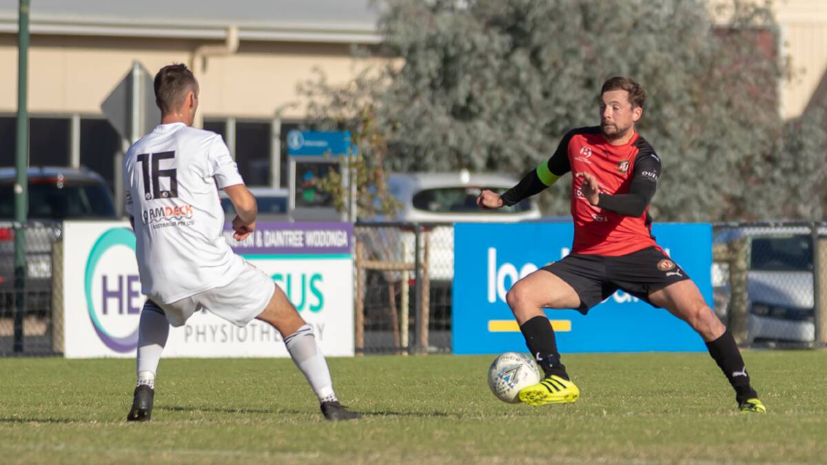 TOUGH DAY: Murray United captain Ashley Dunn was unable to stem the flow of goals against Manningham United on Saturday. Picture: MARK WATSON