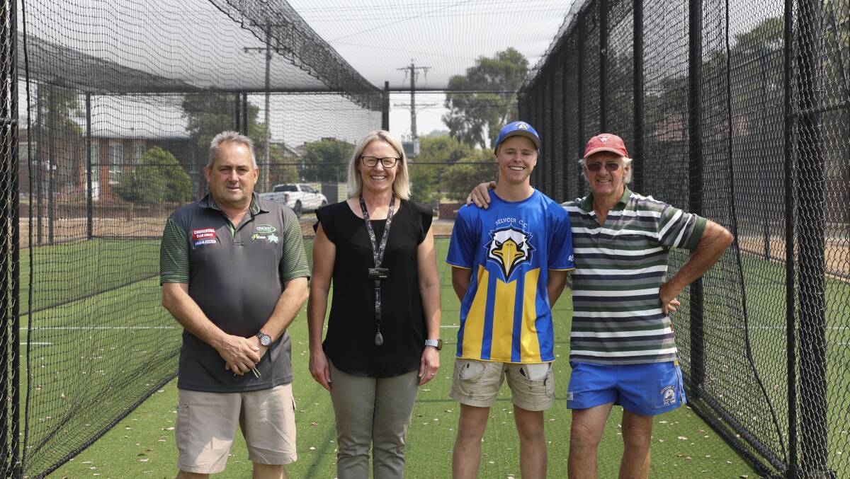 SUPERB: CAW chairman Michael Erdeljac, Wodonga Council's Liona Edwards, Belvoir's Lachie McMillan and curator Frank Mitchell at Kelly Park. Picture: WODONGA COUNCIL