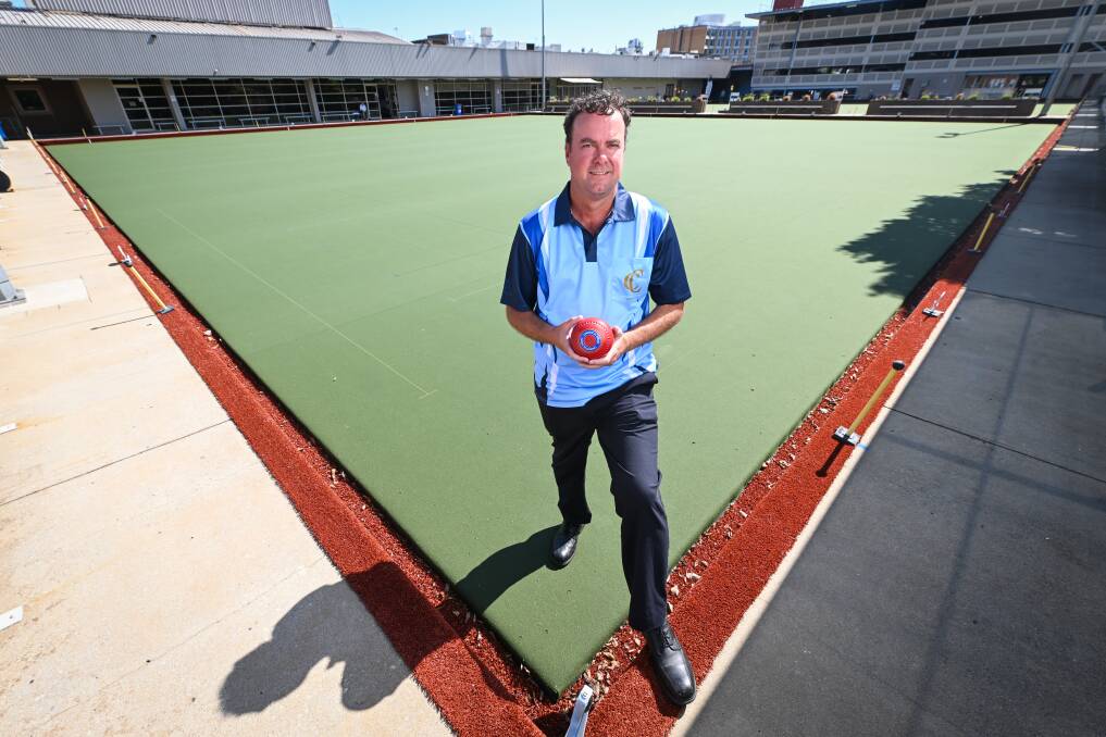 Stephen Broad on the new Commercial Club Albury bowling greens. Picture by Mark Jesser