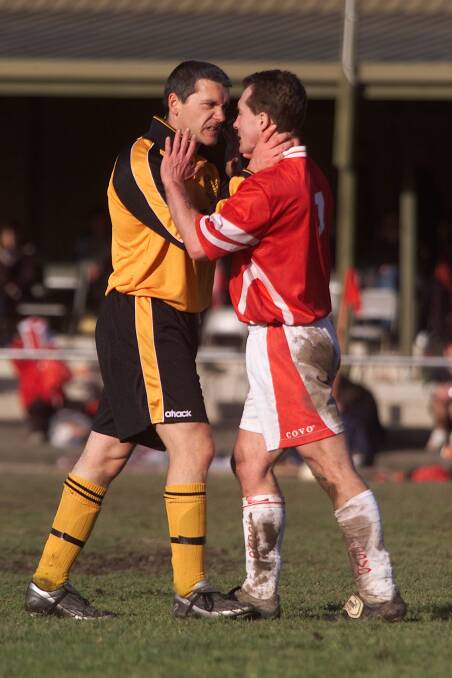 Tuksar vividly remembers this image of Kelvin Davies clashing with Wodonga Diamonds' Steve Brunec from the 2003 cup final.