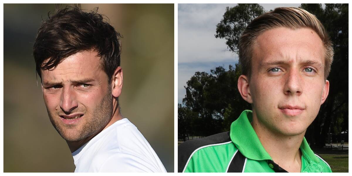 Former Cobram Roar coach Adam Gatcum (left) has started a soccer challenge on social media, while AWFA News Facebook page manager Brad Goddard came up with The Battle of the Canteens online poll.