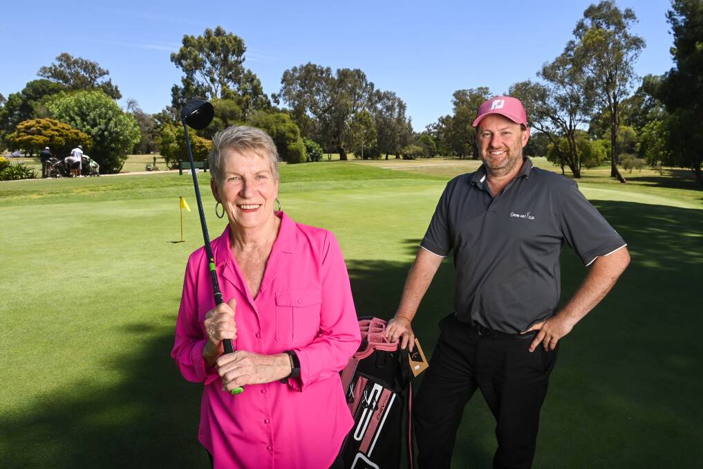 PRETTY IN PINK: Kay Blakeley and Corowa Golf Club general manager Daniel Peacock are excited for the Pink Day event. Picture: MARK JESSER