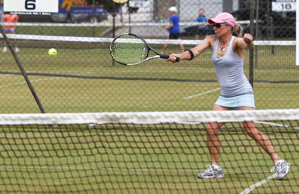 POWERFUL SHOT: Sally Bulle took charge to lead her team to victory against Rouvray during a hard-fought day of section one tennis at Albury. Picture: SIMON BAYLISS