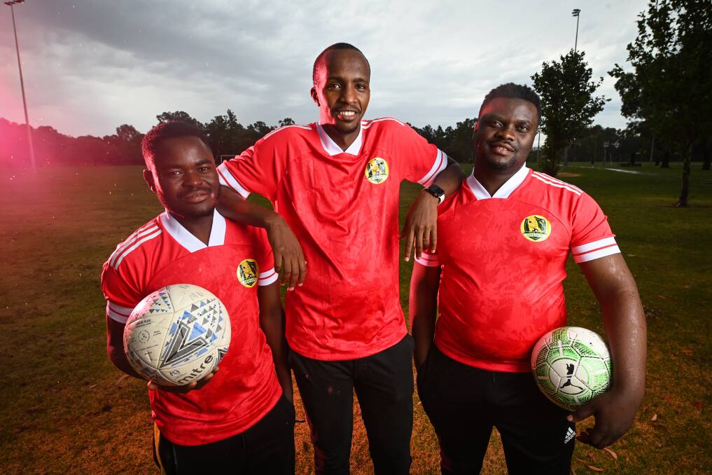 LEAD THE WAY: Simbas FC captain Alain Mubali, assistant coach Patrick Sibomana and head coach Sylva Mwala preparing for the African Nations Cup. Picture: MARK JESSER