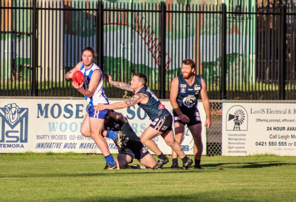 SHARP SHOOTER: Tyler Lampe finished with five majors for the unbeaten Tumbarumba in its win over Cudgewa at Tumbarumba on Saturday. Picture: WENDY LAVIS