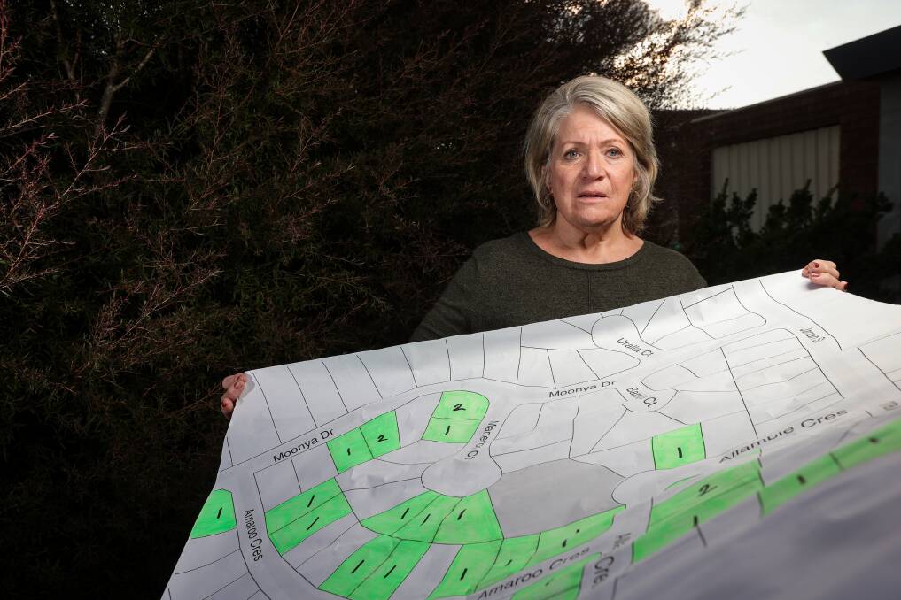 Heather Watts with a map of households affected by cancer from 2021. She said more have come forward since then. Picture by James Wiltshire
