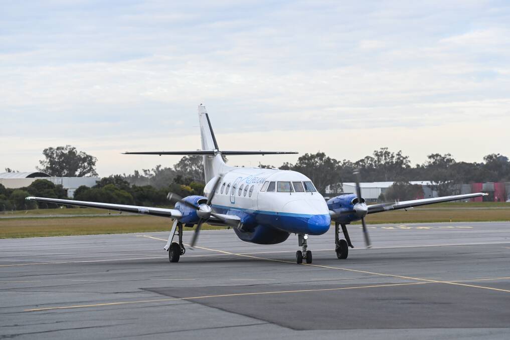 The first FlyPelican Canberra-Albury flight touched down at Albury Airport on Tuesday, August 29. Picture by Mark Jesser