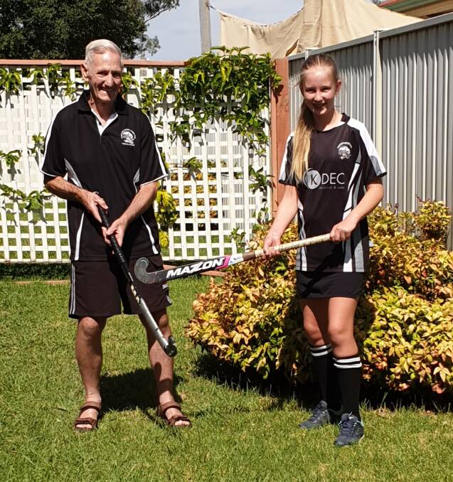 SPORT FOR ALL: Graeme Llewelyn, who played in the first Magpies side back in 1971, and young gun Zoe Proos are excited for 2021 Hockey Albury-Wodonga season. 