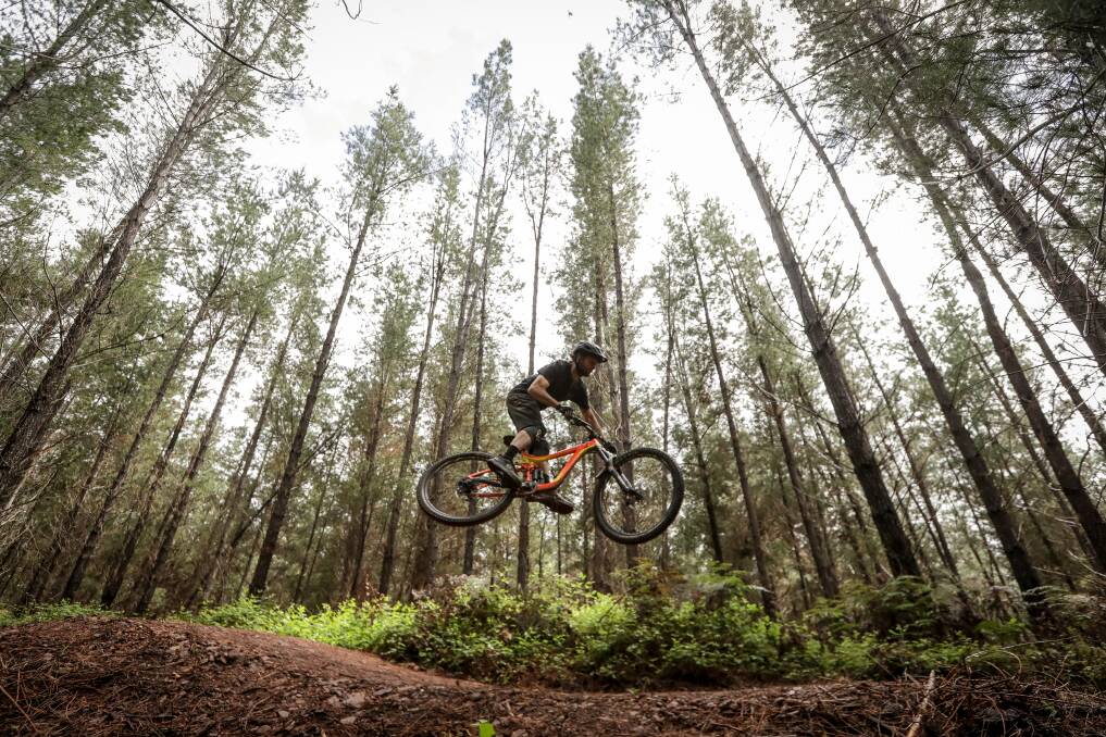 WAY UP HIGH: Peter Ellis takes on the Shred Kelly trail at Bright's Mystic Park. After talks of the park closing last week, its future has been secured until at least the end of 2023. Picture: JAMES WILTSHIRE