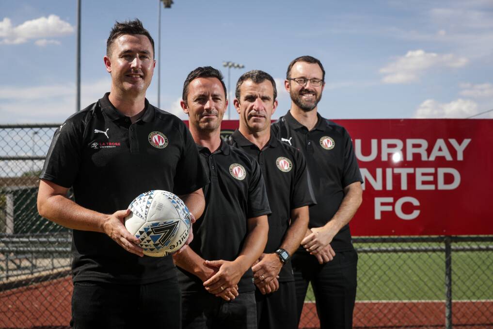 LET'S GO: Murray United head coach Elliot Jones (front) expects it to be tough against Melbourne City this weekend.