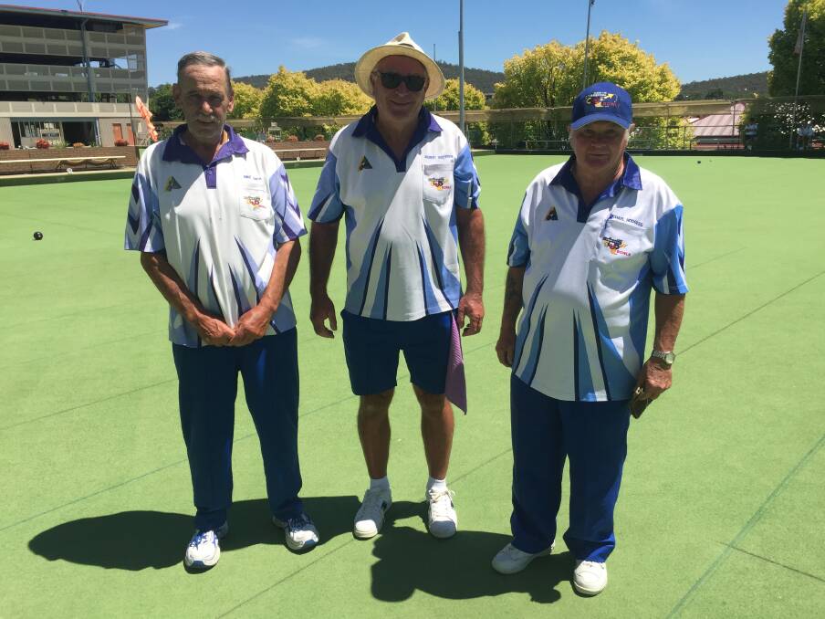 TOO GOOD: Commercial Club's Mike Smith, Robert Fredericks and Mike Hodgess after taking out the Albury and District president reserve triples.