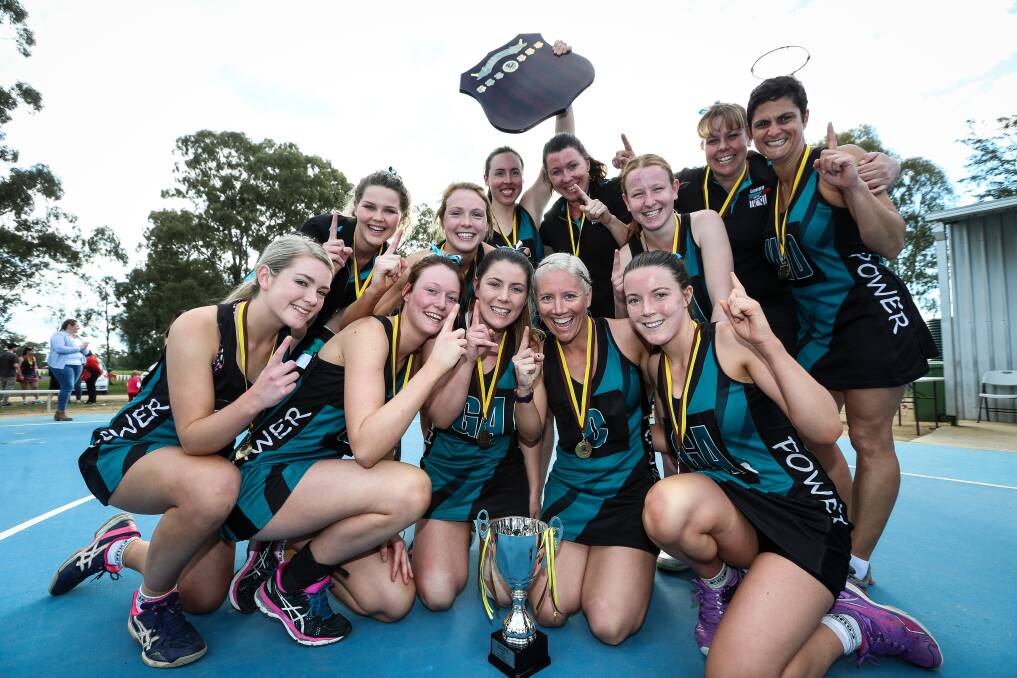 FLASHBACK: Catherine Wood celebrates with her team after taking CDHBU to its first Hume Netball Association A grade premiership in 2016.