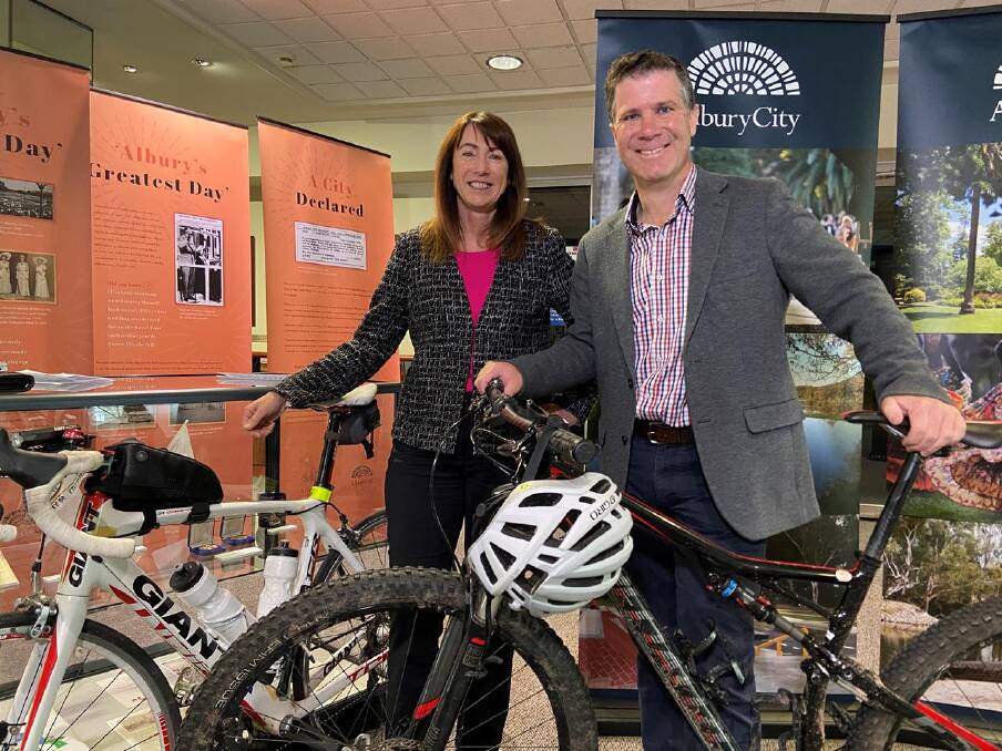 Albury mayor Kylie King and Albury MP Justin Clancy were excited to announce $2.5 million from the NSW government would be spent to improve bike lanes and pedestrian crossings in the Border city. Picture supplied