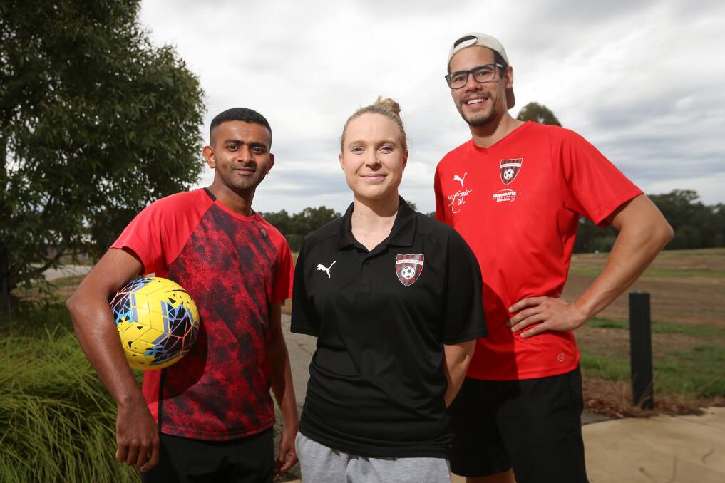 UNITED FRONT: Shankar Menon, Amy Fuller and Santiago Ferreyra Bas will co-coach the Wangaratta senior women's team this season. The Devils remain one of the teams to beat after winning the cup in 2019. Picture: JAMES WILTSHIRE
