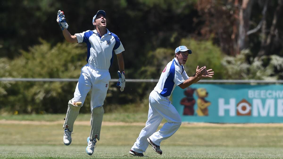 Kayde Surrey (left) found the boundary seven times in his unbeaten knock of 75, while his brother Brenton made 40 as they steered Beechworth to a big win against Yarrawonga-Mulwala.