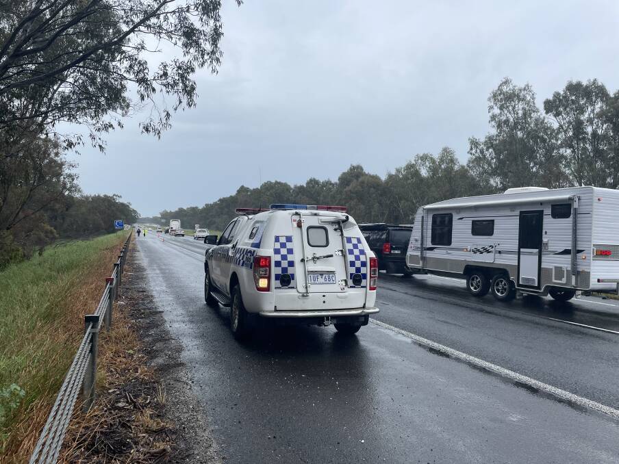 Police have closed one lane of the Hume Highway southband due to a major pothole in the road. Picture by Victoria Ellis