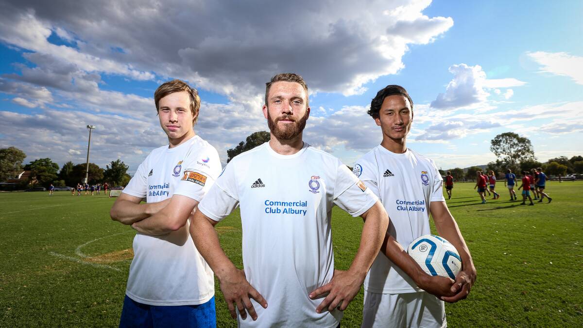 COMPETITIVE NATURE: Albury City stars Patrick Brown, David Samiec and Suk Bhattarai are all very keen to play in Wagga's Pascoe Cup competition this season. Picture: JAMES WILTSHIRE
