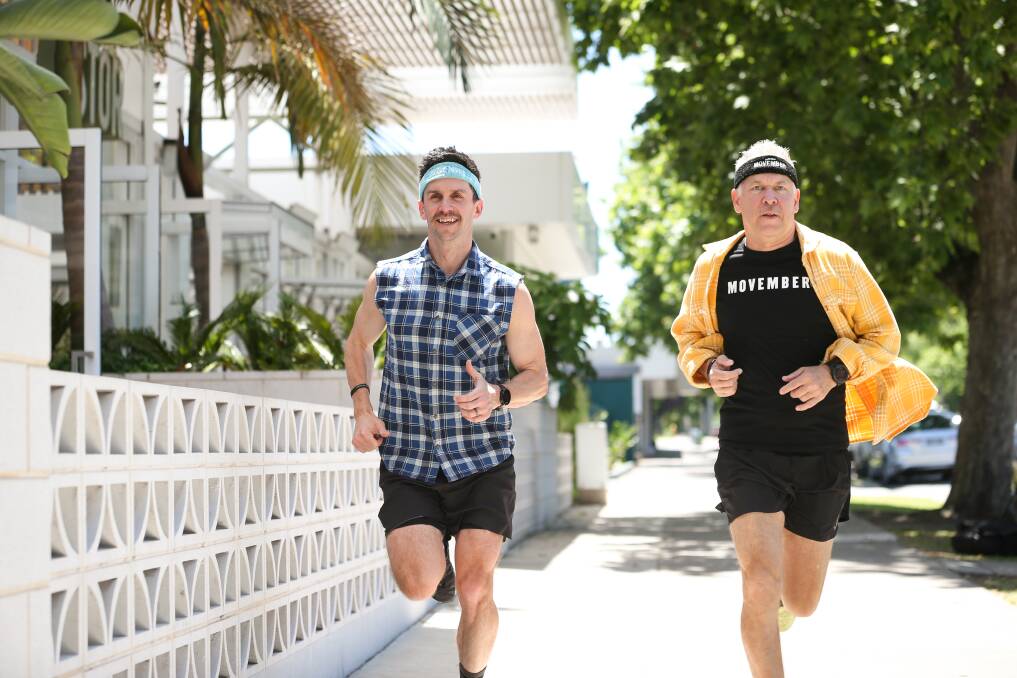 Mathieu Dore and Mark Hore are excited for the third Albury Flanno 5K run to be held on November 23 in support of men's health. Picture by James Wiltshire 