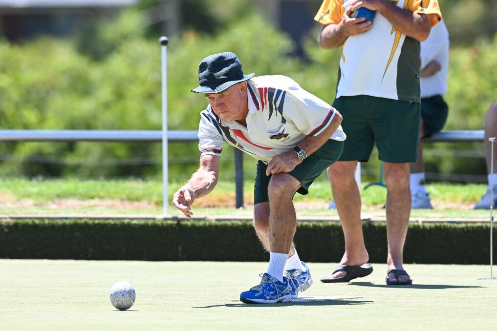 Lavington Bowling Club president Bill Collins sends down a bowl in 2021. Picture by Mark Jesser