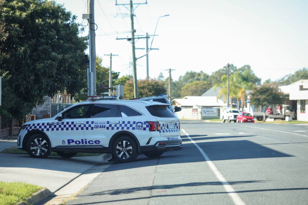 Police set up on Hovell Street in Wodonga amid a search for a stolen white Toyota Corolla on Wednesday, April 3. Picture by James Wiltshire