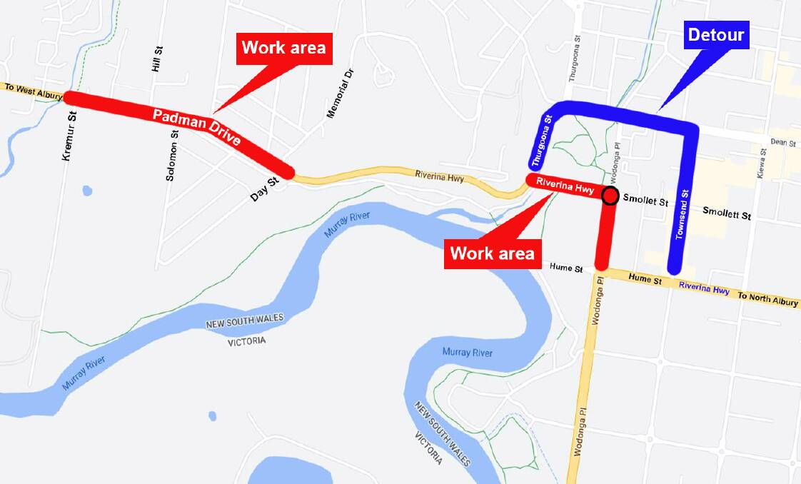 A map outlining road and drainage works to be undertaken in Albury. Picture by Transport for NSW
